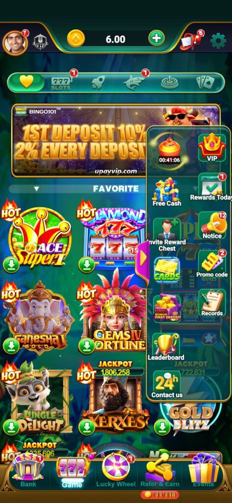 Casino game interface with promotions